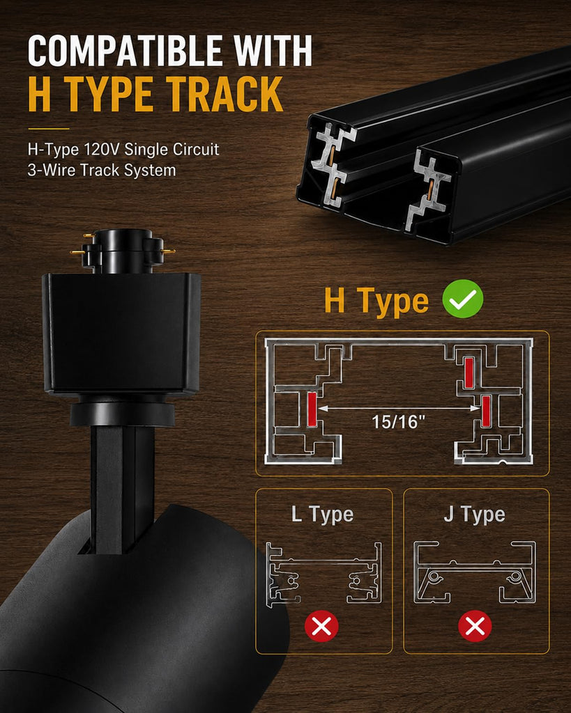 30W Zoomable LED Track Lighting Heads, Remote Control H Type Track Light Fixtures, 15°-60° Beam Angle