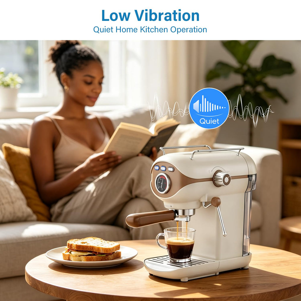 Espresso Machine, Compact Espresso Maker with Milk Frother, White
