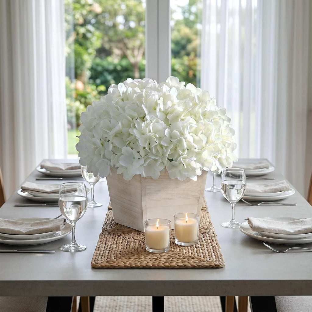 Artificial Hydrangea Flowers in Planter for Table Centerpiece Decor(White)