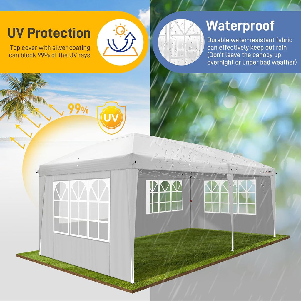 10x20 ft Pop Up Canopy Tent with 6 Sidewalls with Carry Bag, Outdoor Gazebo Shelter