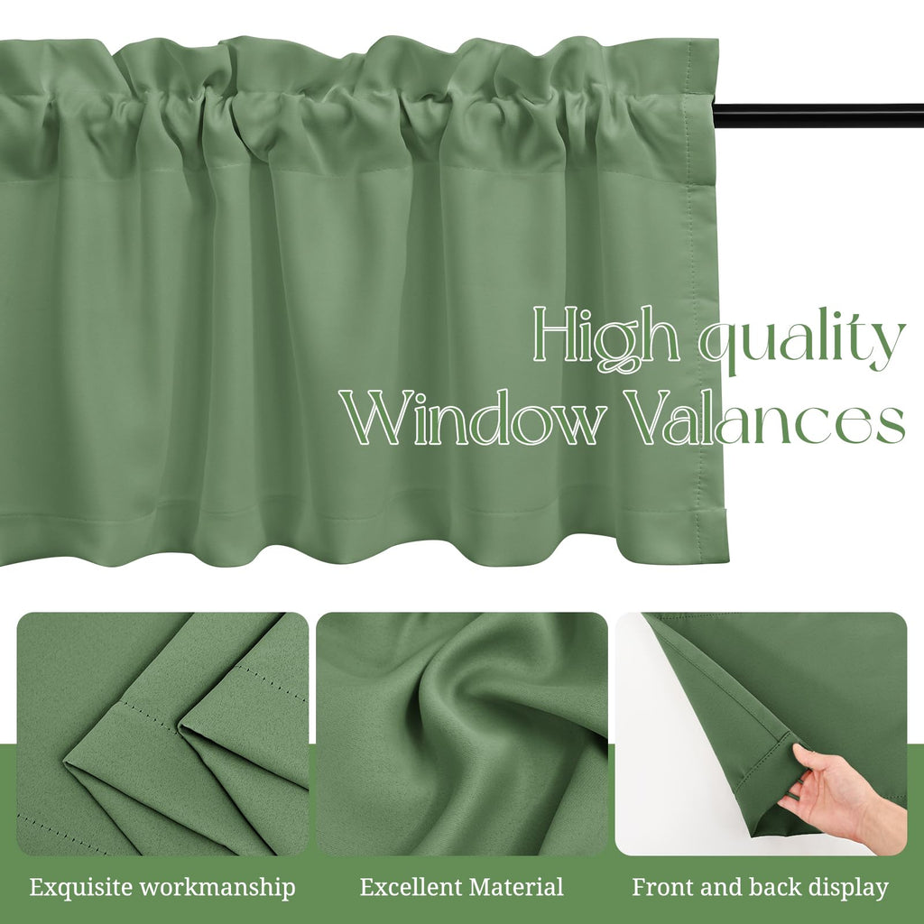 4 Panels Bronze Green Blackout Curtain Valances, 42" x 18"