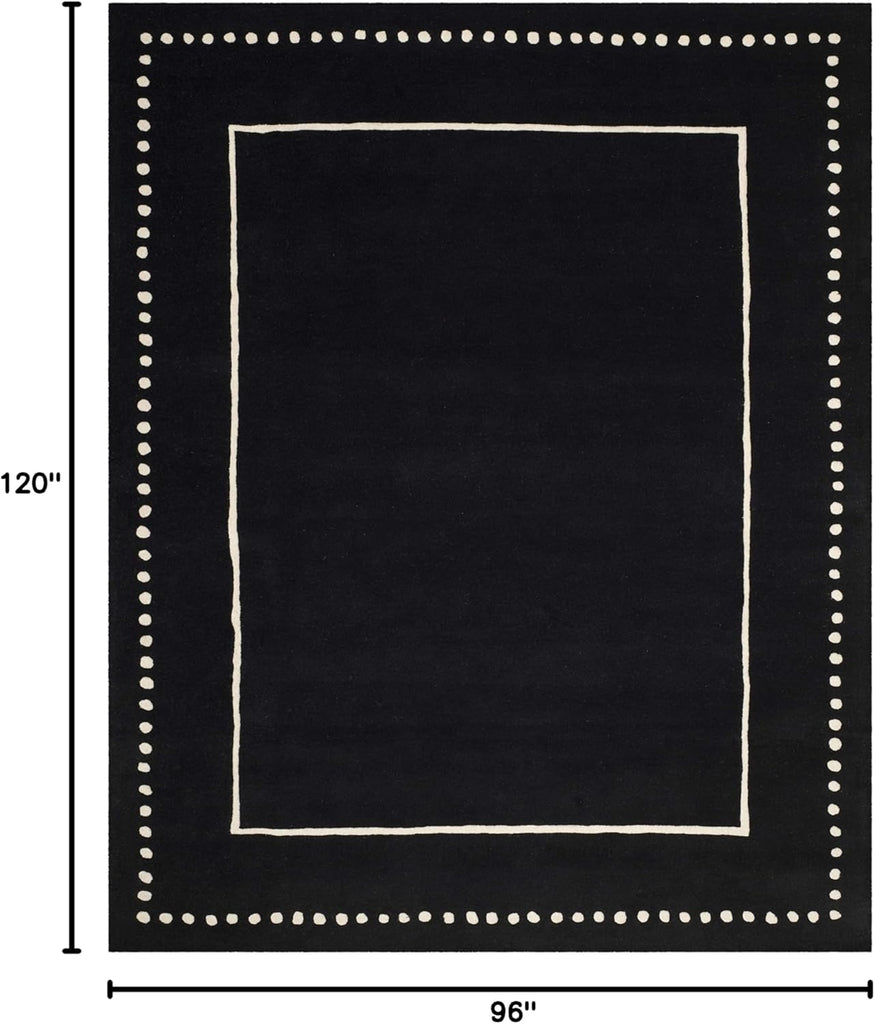 Area Rug 8x10 - Bella - Large - Black & Ivory, Handmade Wool, Dotted Border Design