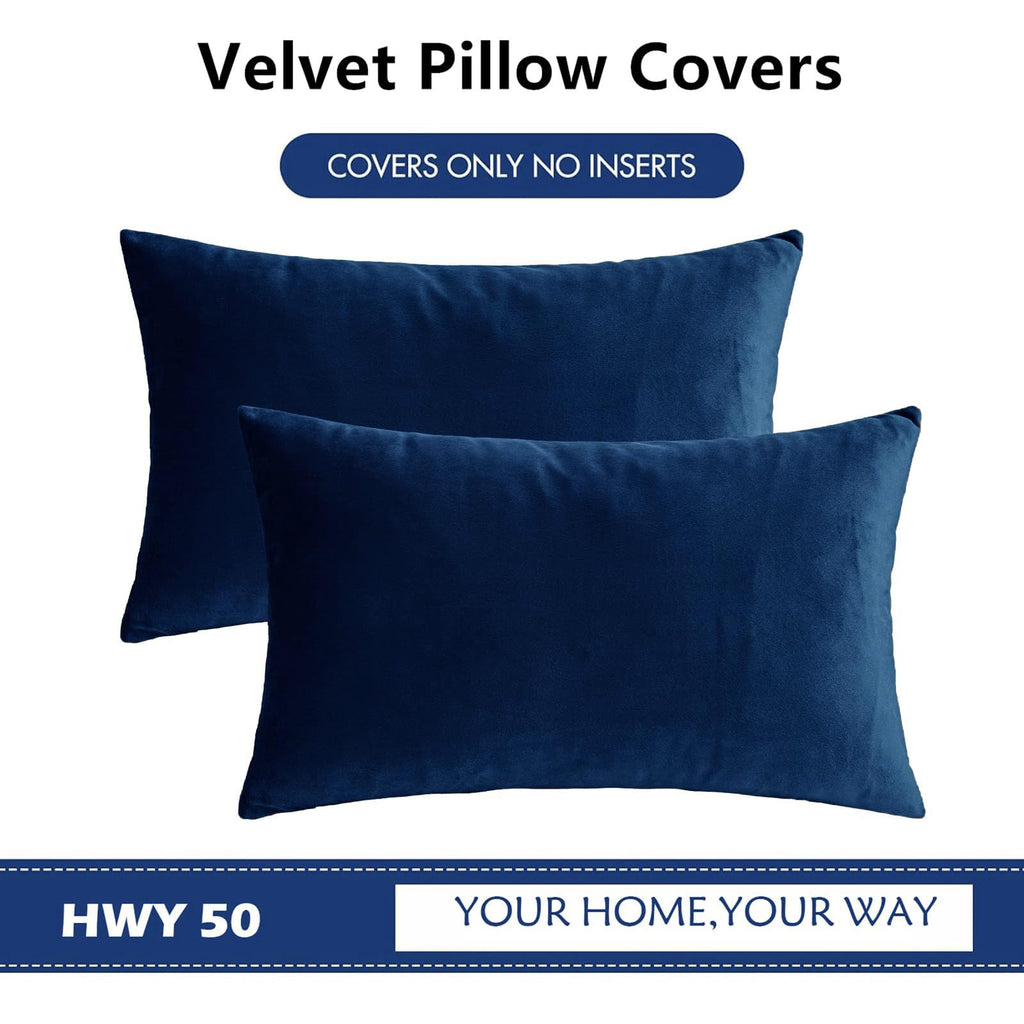Navy Blue Throw Pillow Covers Velvet 12x20 Inch Pack of 2