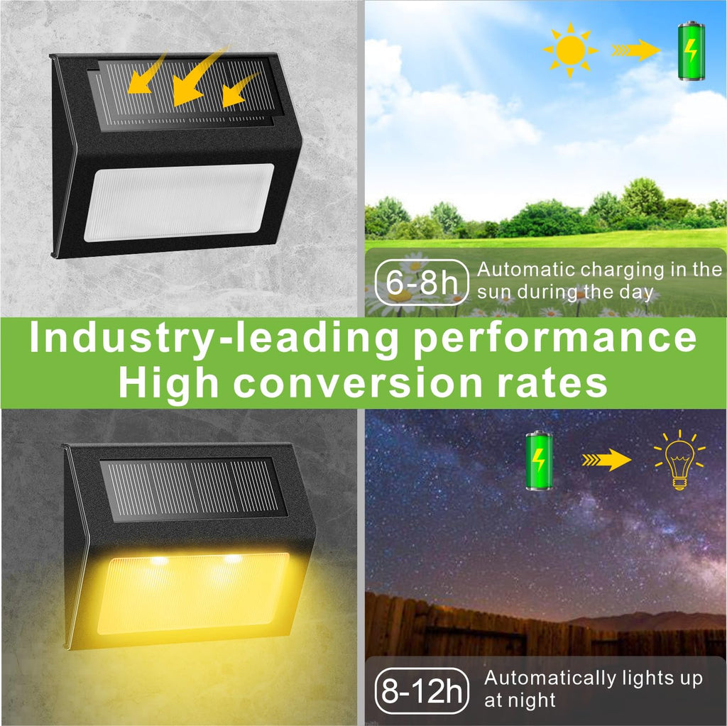 Warm White Solar Lights for Deck Step Fence, Black SST Housing, 6 Pack