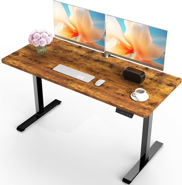 55 Inch Large Electric Standing Desk, Gaming Table, Brown | Height Adjustable Sit Stand Up Computer Tables , Study