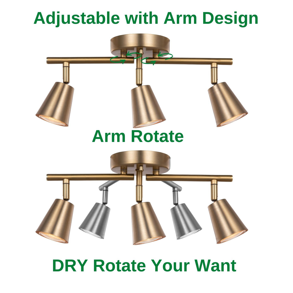 3 Light Track Lighting Kit, Matte Brass Finish Adjustable Flexibly Rotatable Light Head Modern Ceiling Spot Light