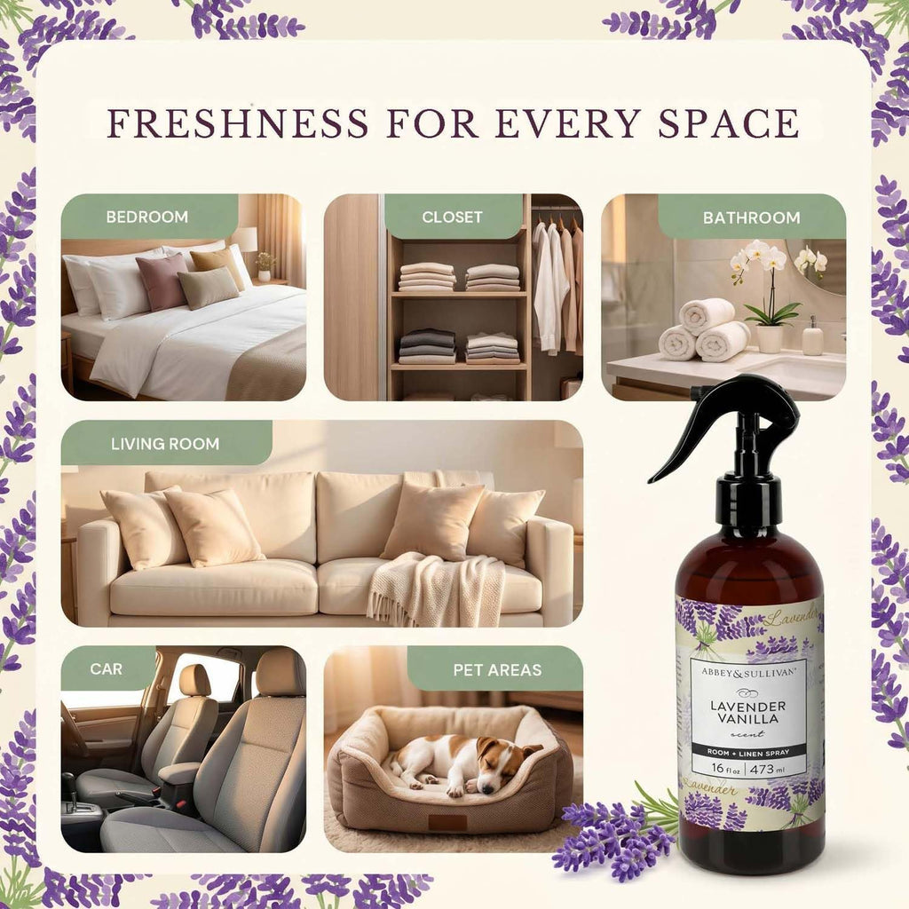 Linen Spray, Lavender Vanilla, Fabric Freshener and Odor Eliminator, 16 oz - Set of 2