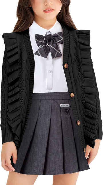 Sweaters Ruffle School Uniform Sweater V Neck Button Front Outerwear