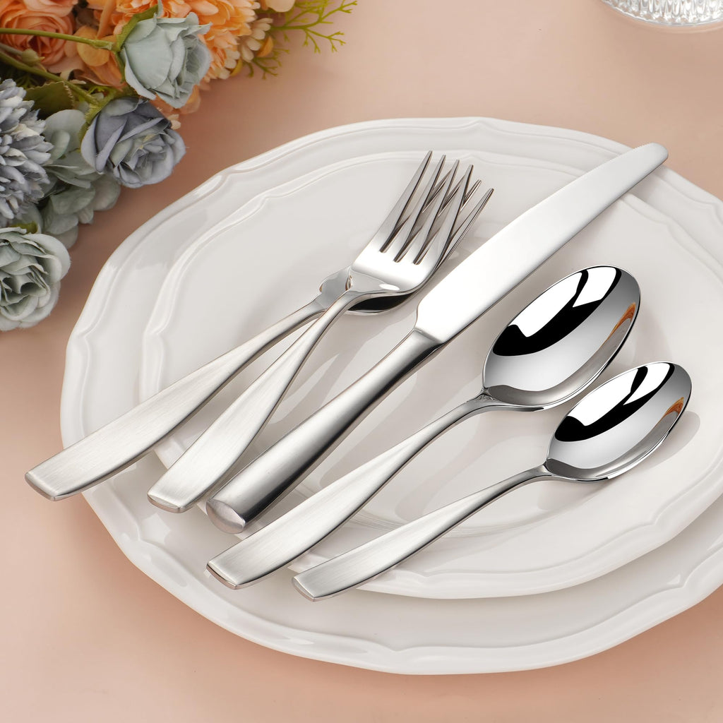 65 Piece Heavy Silverware Set, 18/10 Stainless Steel Flatware Set for 12