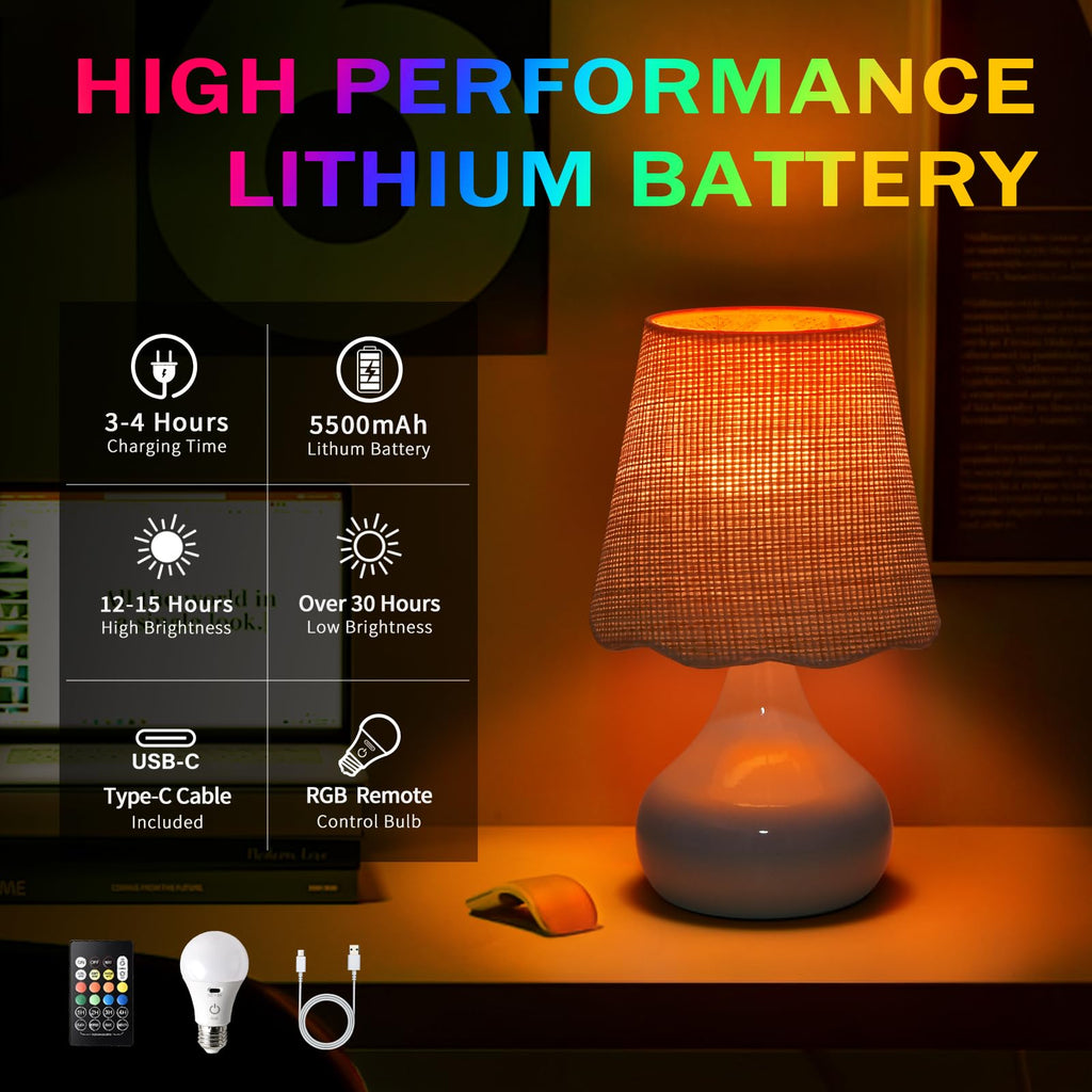 Cordless Table Lamp Rechargeable, Light Blue Mini Cute Table Lamp for Nightstand, Battery Operated Small Table Lamp