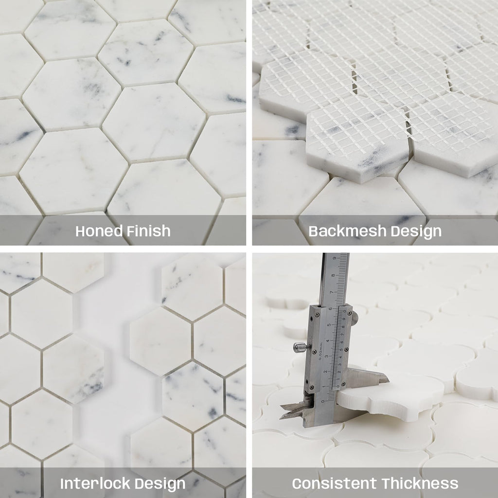 2 Inch Hexagon White Marble Mosaic Tile for Wall Floor, 5 Sheets