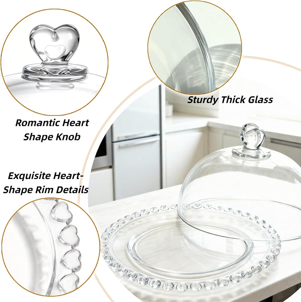 7" Clear Glass Cake Plate with Lid, Mini Crystal Cake Stand with Cloche Dome Cover, Dessert Cheese Serving Platter