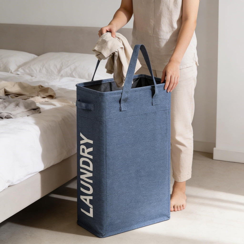 Narrow Laundry Hamper Skinny Laundry Basket 45L Denim Blue 21"