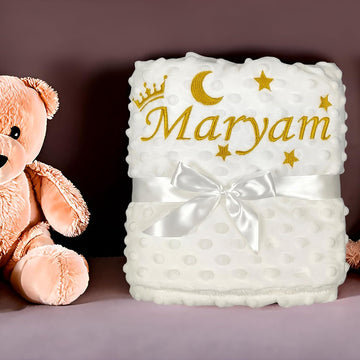 White Personalized Minky Fleece Baby Blanket, Custom Baby Blanket Neutral