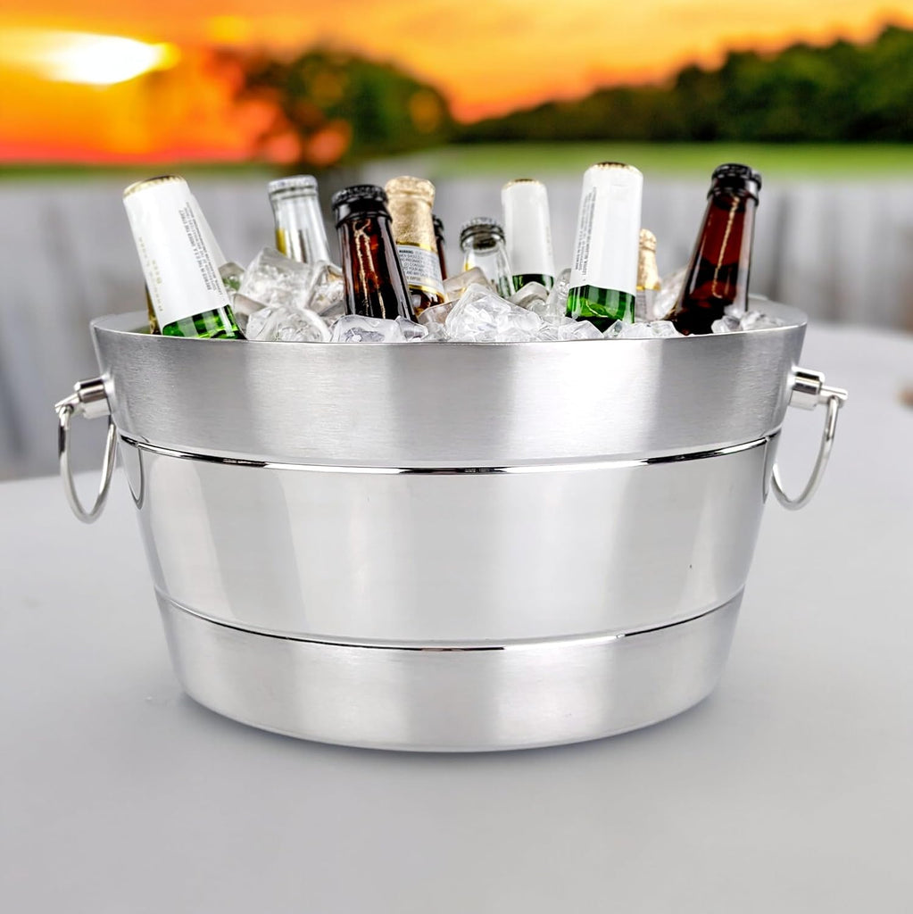 Insulated Beverage Tub & Ice Bucket, Stainless Steel Silver, 12Qt