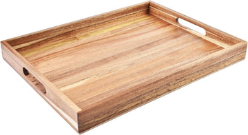 Acacia Wood Serving Tray with Handles (17 Inches) - Decorative Serving Trays Platter for Breakfast in Bed, Lunch