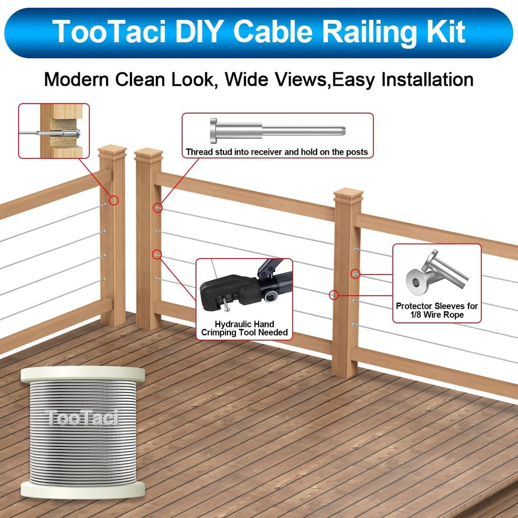 50 Pack Invisible Cable Railing Kit for 2"×2" Wood/Post Post- Marine 316L Stainless Steel Cable Railing Hardware