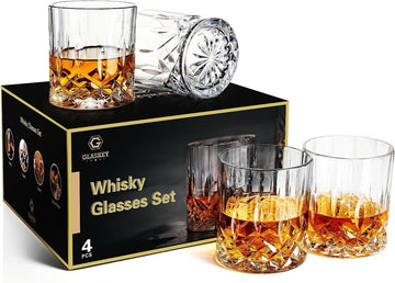 Whiskey Glasses Set of 4, Rock Glasses,11 oz Lead-Free Crystal Bourbon Glass,Old Fashioned Glass for