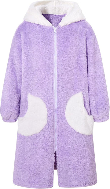 Girls Robe Kids Zip Hooded Bathrobe
