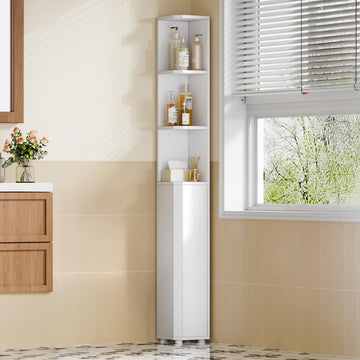 Corner Cabinet, Tall Bathroom Corner Cabinet with Doors