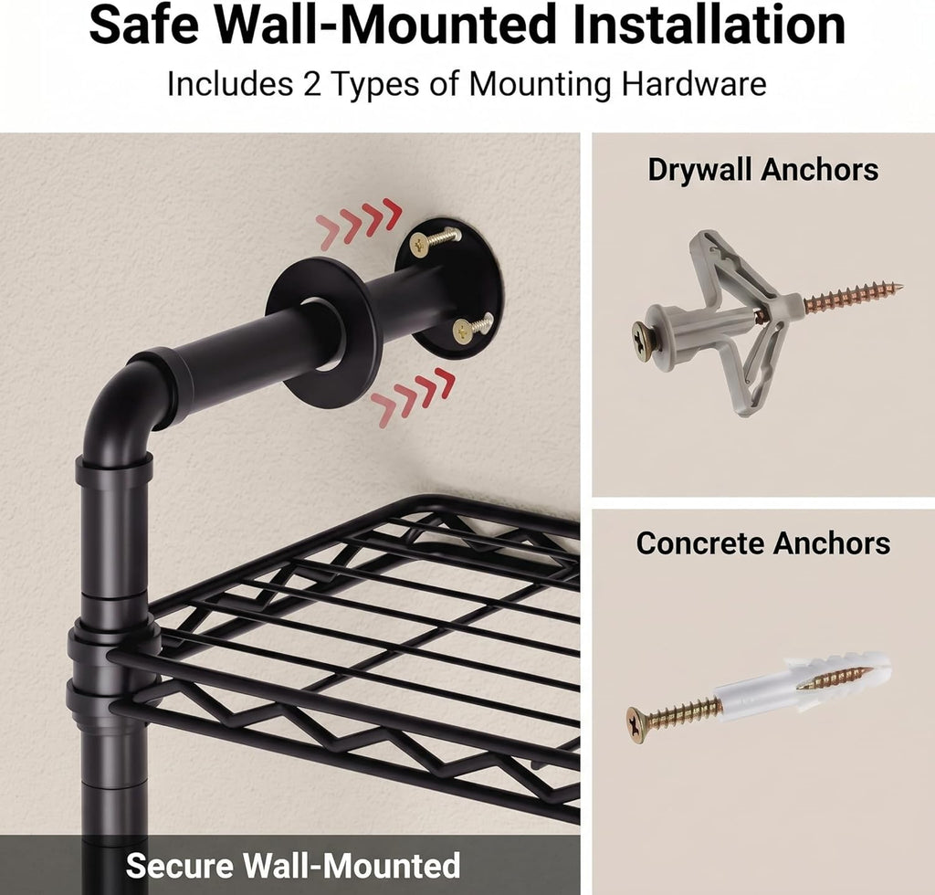 F3 Wall Mounted Closet System, Industrial Pipe Clothing Rack for Hanging Clothes, Heavy Duty Closet Organizer System