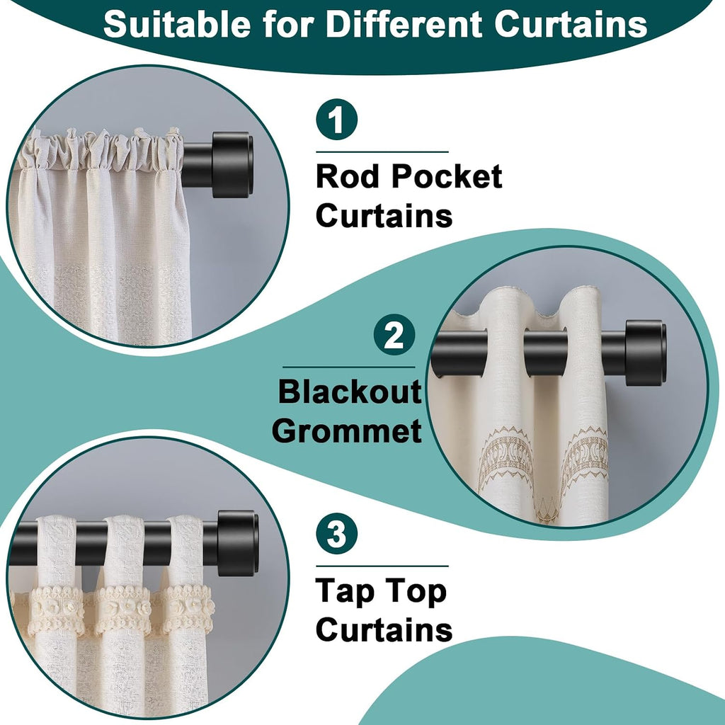 Heavy Duty 1" Adjustable Curtain Rod, 72-144 Inch Extra Long, Rust-Resistant Matte Black