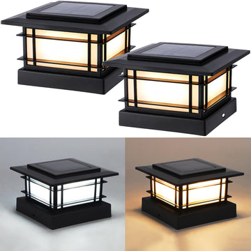 4x4 Solar Post Cap Lights Outdoor with 2 Color Modes, 2 Pack Fence Post Solar Lights Black Shell Fit for Vinyl/Wooden
