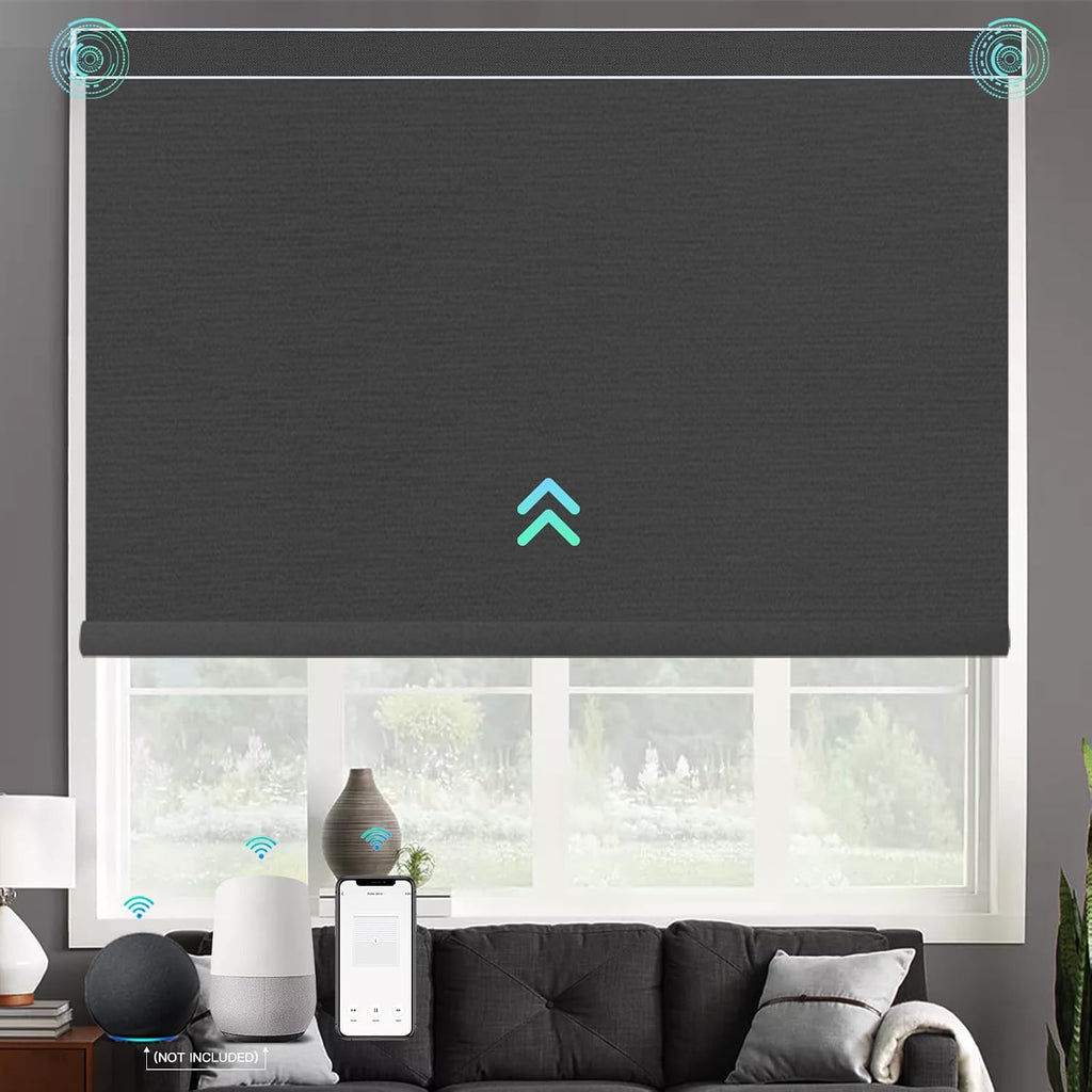 Motorized Blinds with Remote, 100% Blackout Smart Roller Shades with Valance, Cordless Electric Blinds, Automatic