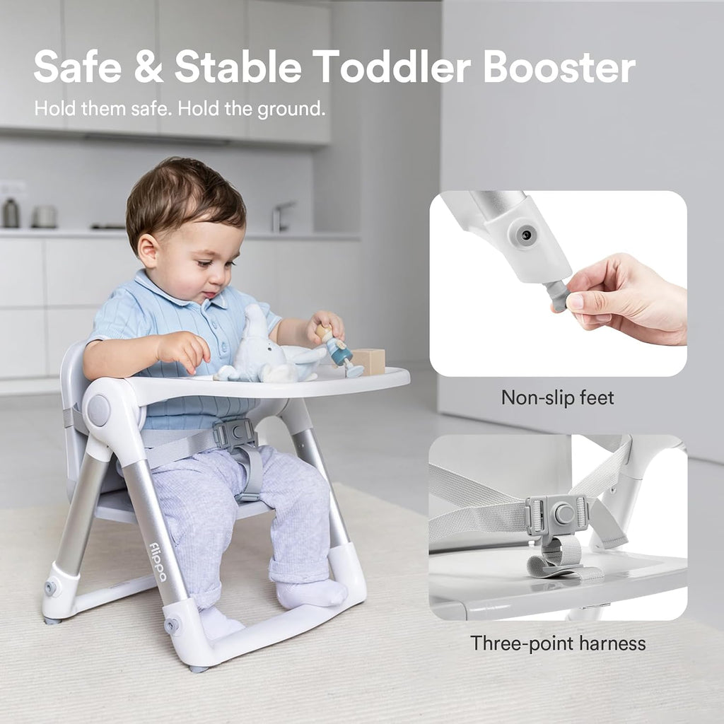 3-in-1 Toddler Booster Seat Chair & Dining Table with Removable Tray and Safety Straps, Portable& Foldable Babies