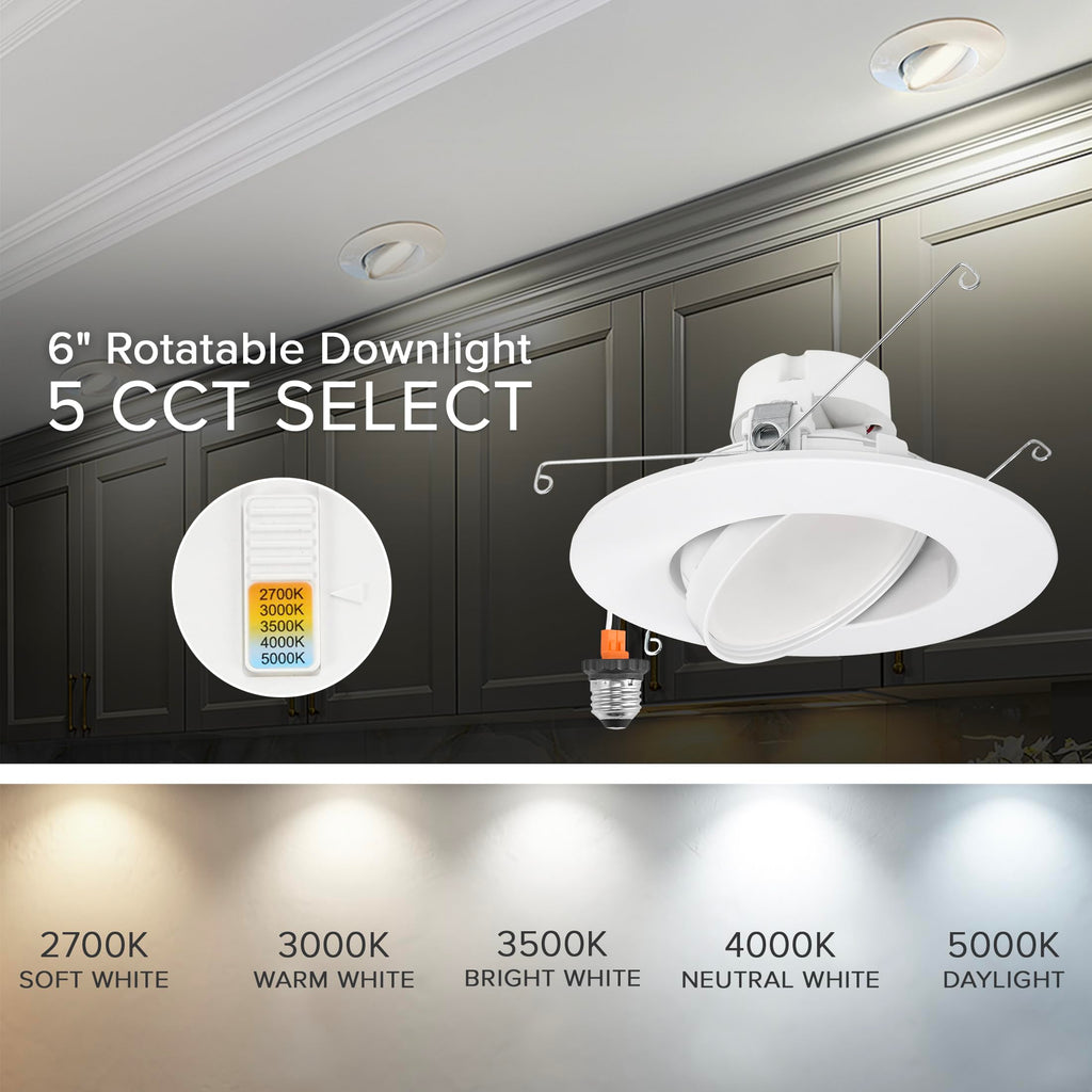 5" & 6" Rotatable LED Retrofit Downlight Gimbal, 1100 Lumens, 5 CCT