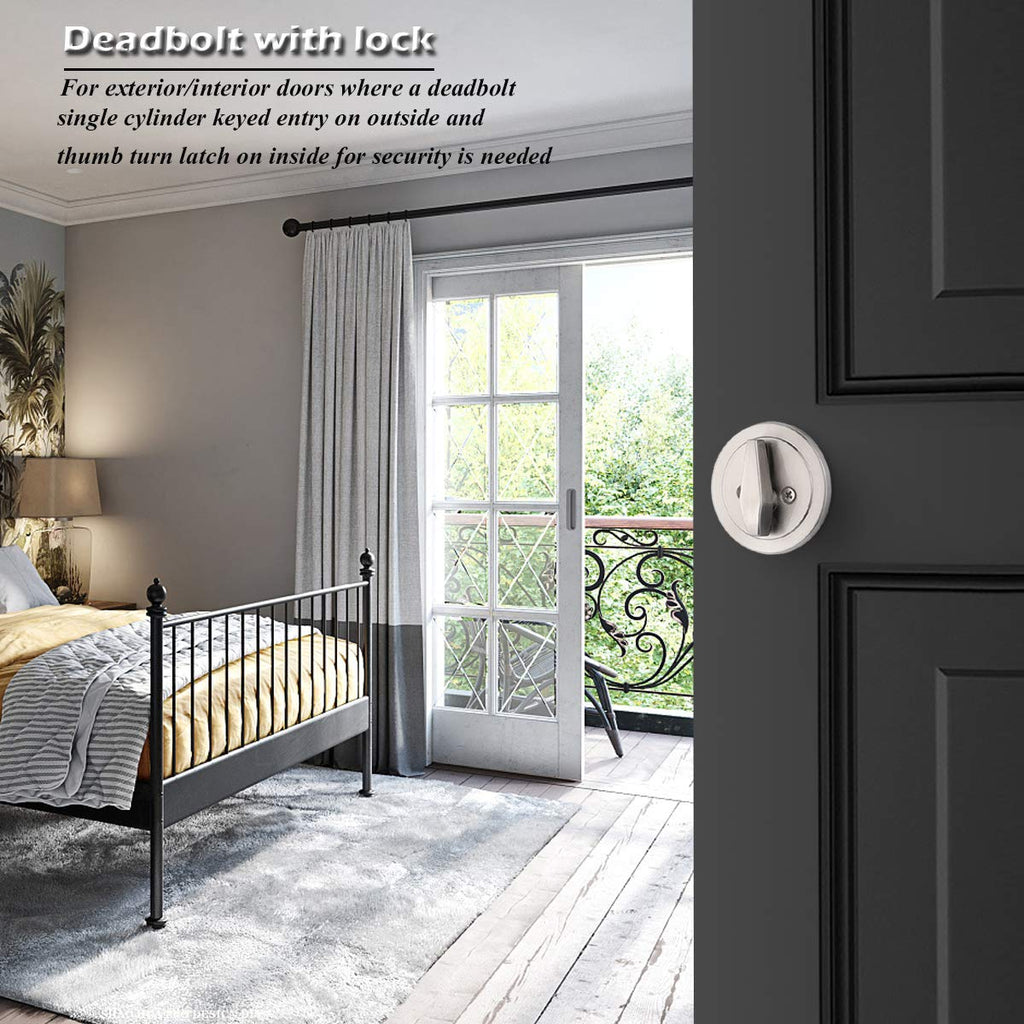 3 Satin Nickel Keyed Alike Keyed Single Deadbolts Door Locks with Same Key, Entry Front Door Round Cylinder Deadbolt