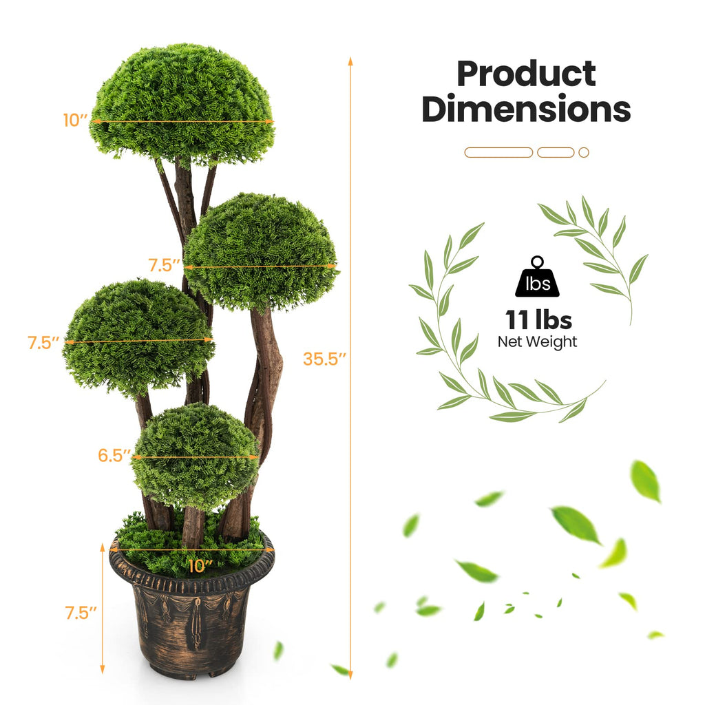 Artificial Cypress Topiary Ball Tree, 2 Pack 3 Ft Tall Artificial Plant, Indoor/Outdoor Topiary Trees with Golden