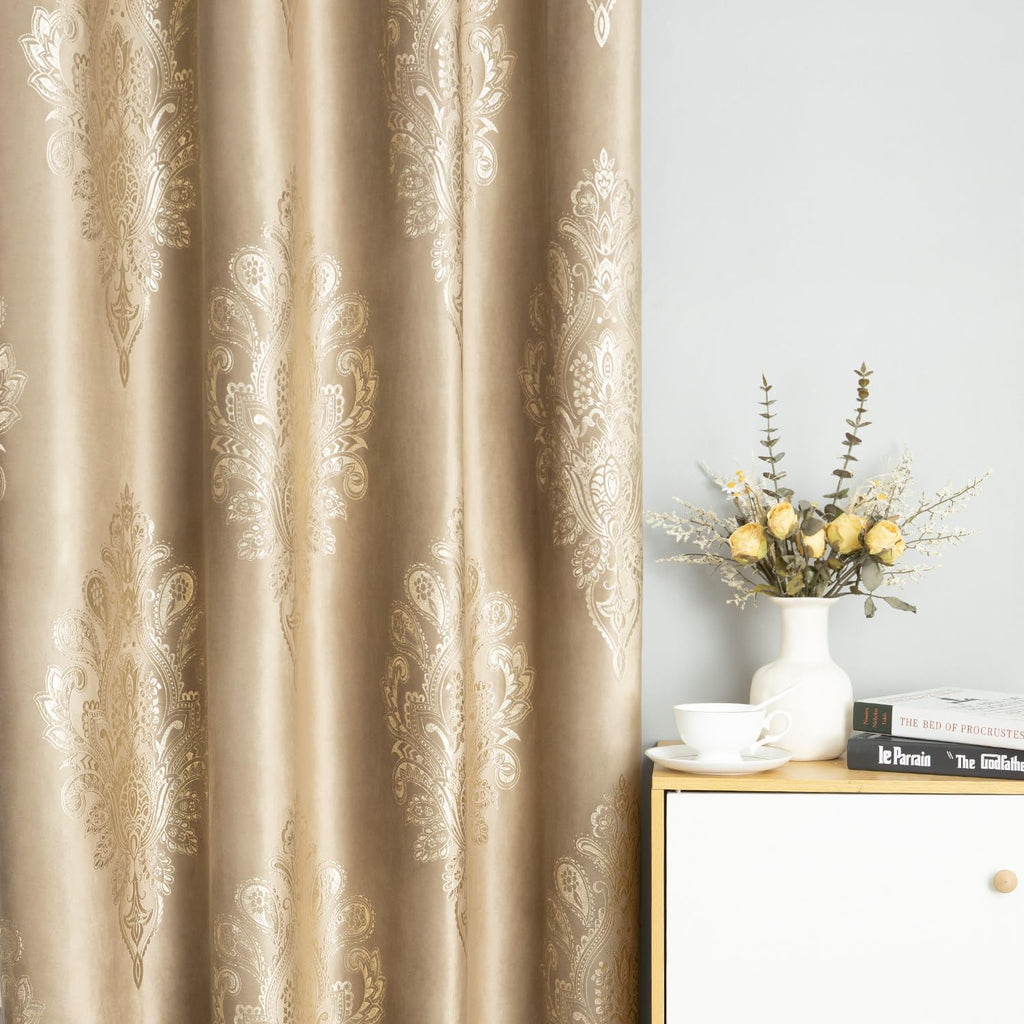 Velvet Curtains 96 Inches Long, Brown Floral Pattern Blackout Drapes, Soft Touch Vintage Window Treatment, 52 x 96, 2