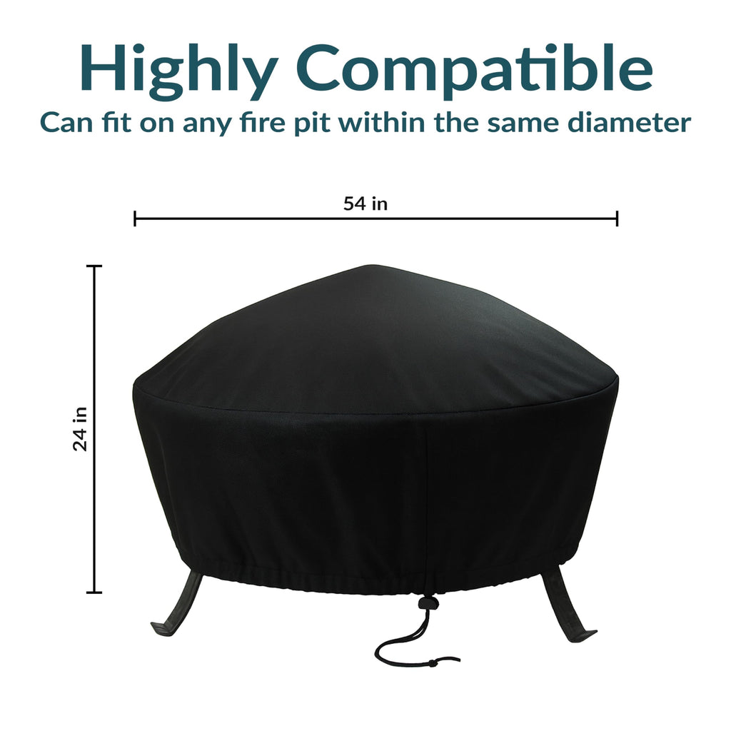 Heavy Duty Outdoor Fire Pit Cover, Round, Durable PVC, Black, 58"