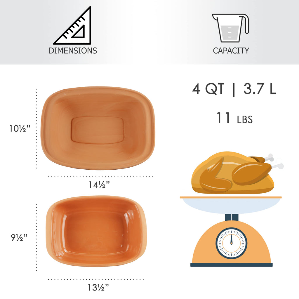 Eurita Clay Roaster, 4 Quart, 3.78 Litres, Non-Stick Earthenware, Toxin-Free, Healthy Clay Pot Cooking, Versatile