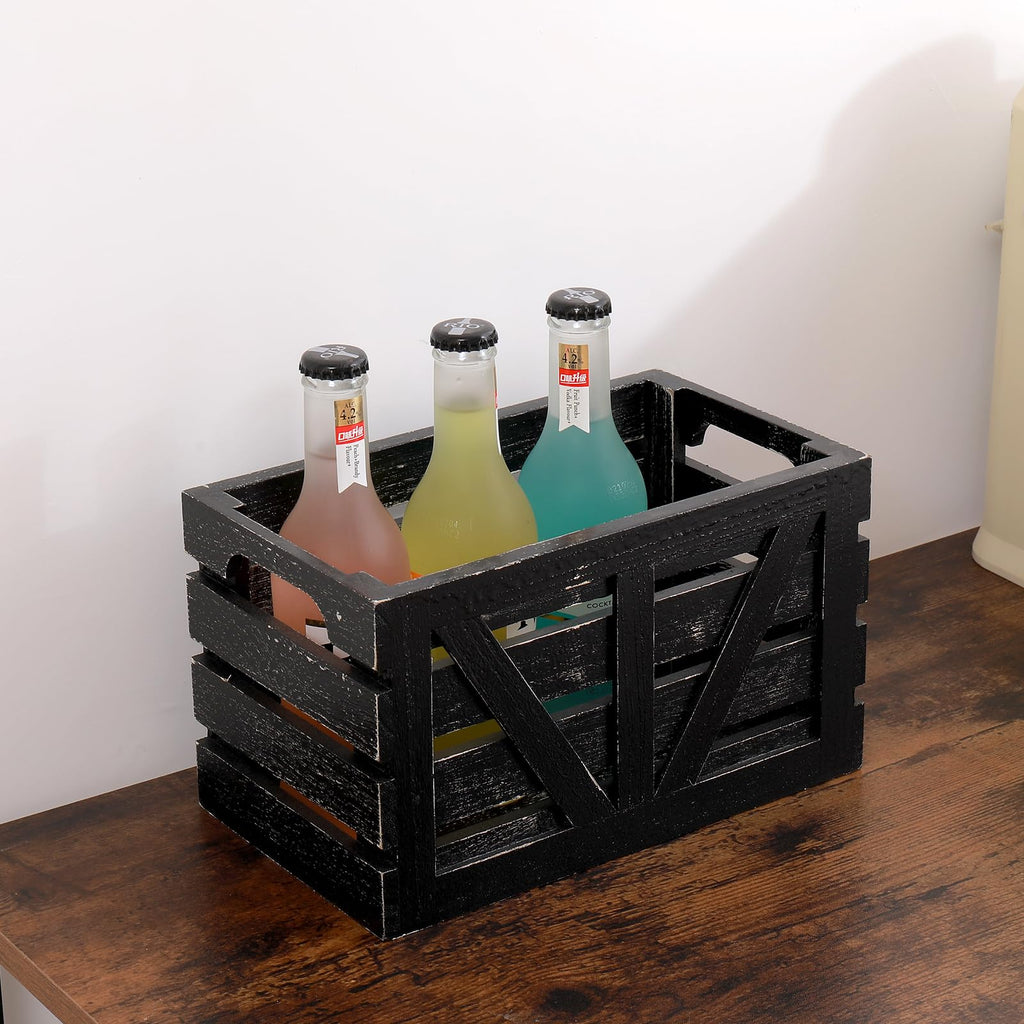 Farmhouse Storage Crates Nested Wooden Storage Crate with Handles, 3 Pack