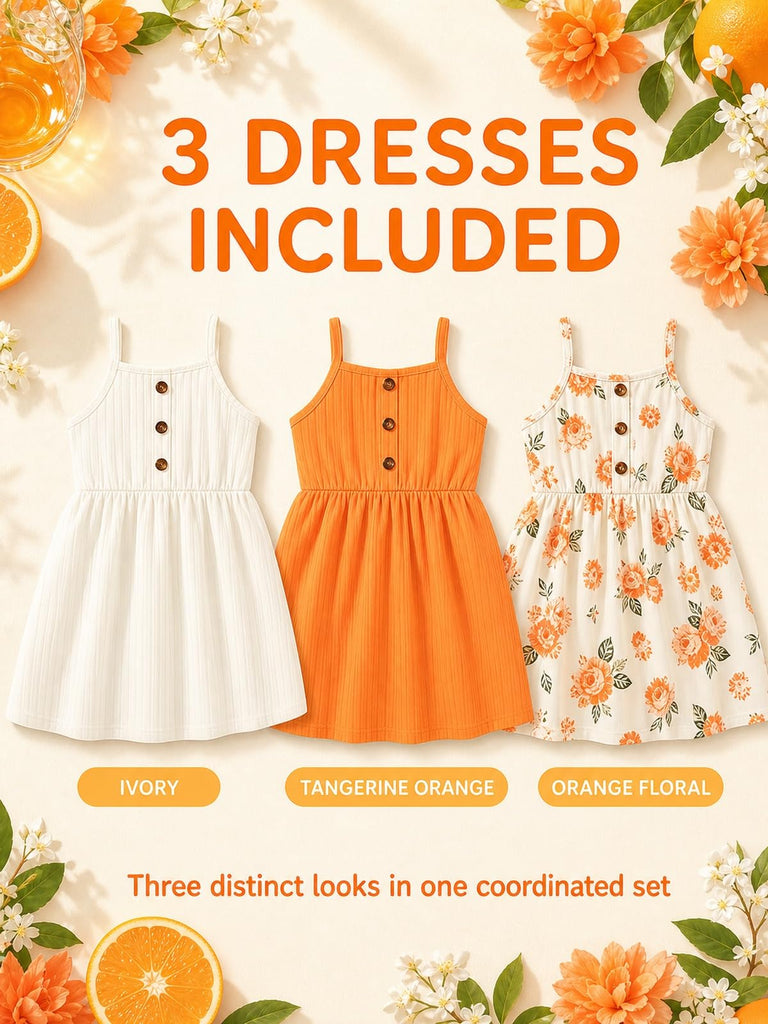 Girls Dresses Toddler Girls Dress Pack Summer Casual Party Print Skater Dress Sundress White/Orange