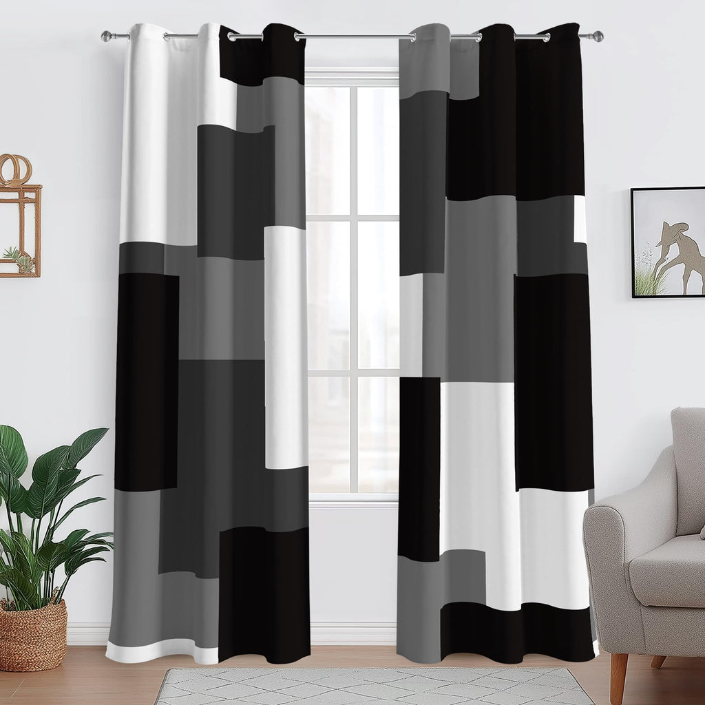 Black White Grey Blackout Curtains Living Room 96 inch