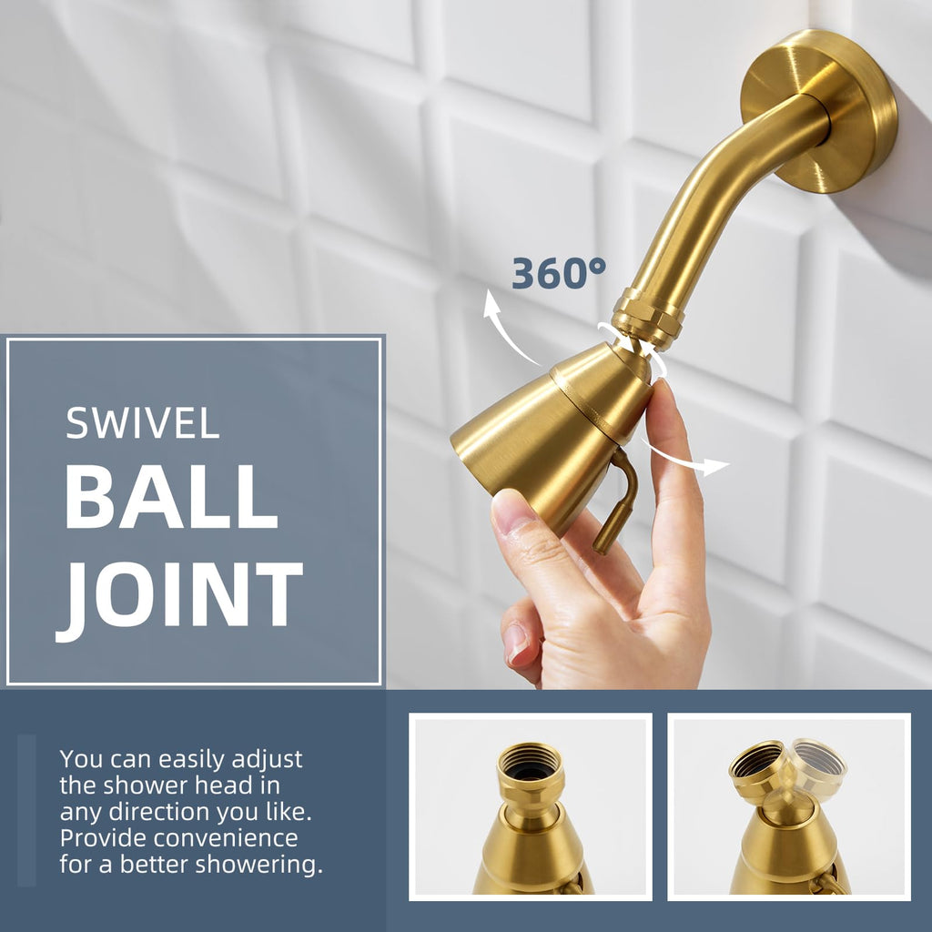 High Flow Shower Head Adjustable, G 1/2, Brushed Dark Gold