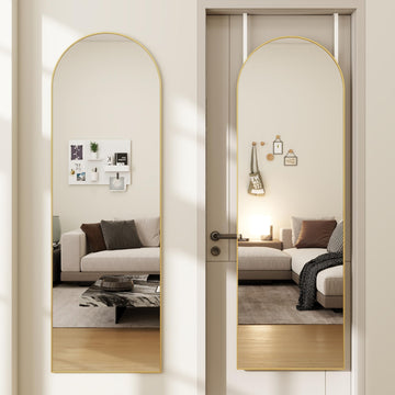 48"x 14" Arched Full Length Door Mirror, Full Body Mirror, Gold