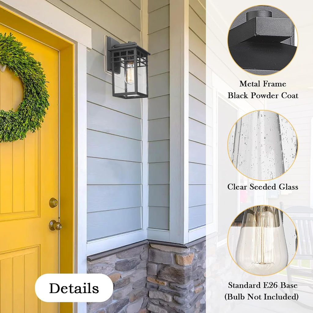 Outdoor Light Fixtures Wall Mount, Modern Farmhouse Exterior Wall Sconces with Seeded Glass for Porch