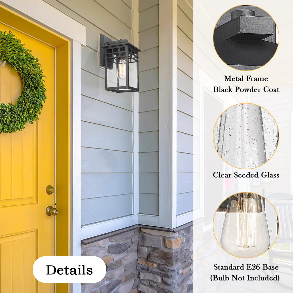 Outdoor Light Fixture Wall Mount, Modern Farmhouse Exterior Wall Sconce with Seeded Glass for Porch, Waterproof