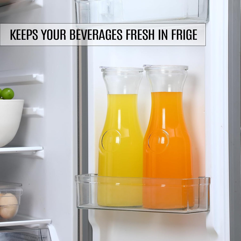 Set of 6 Glass Carafe with Lid, 1 Liter Beverage Serveware Carafe, Clear Glass Pitcher for Mimosa Bar, Brunch, Cold