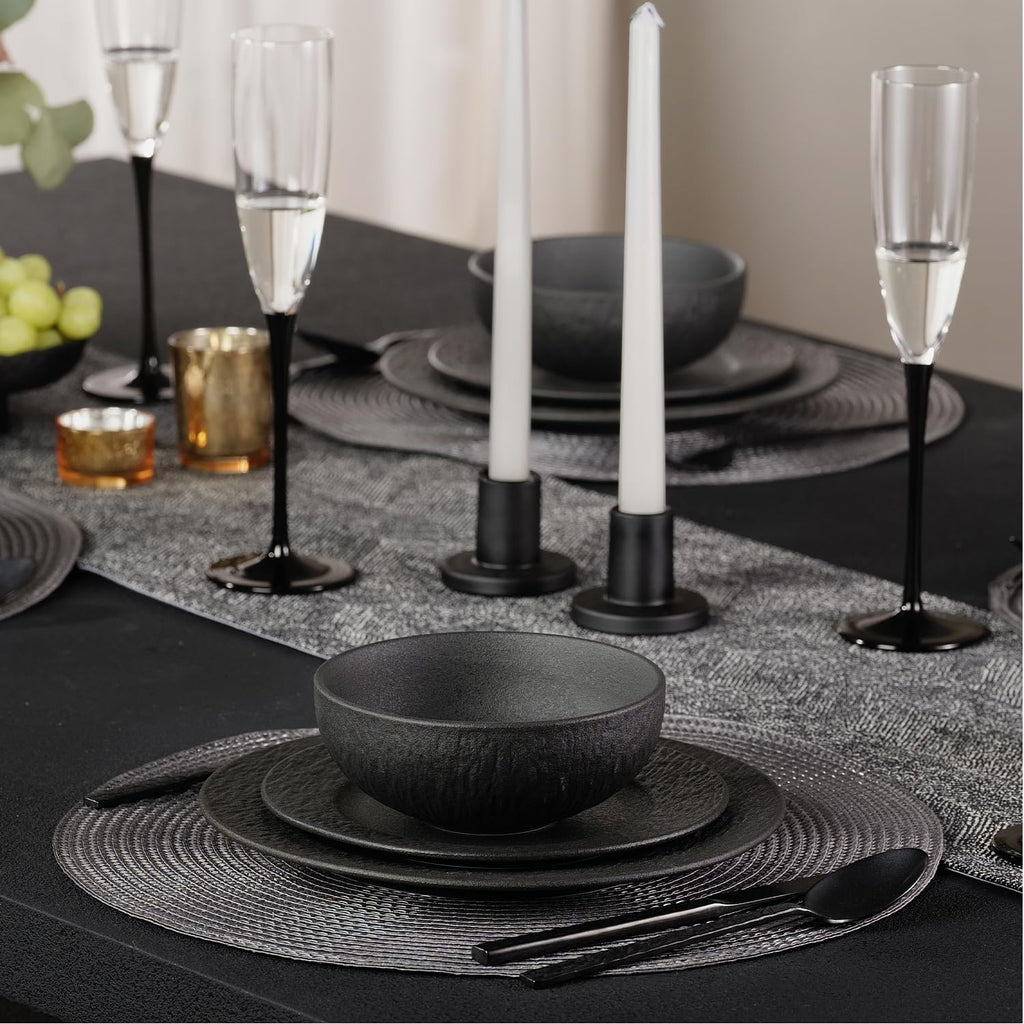 Black Dinnerware Sets, 3-Piece plates and bowls sets, Matte Marble