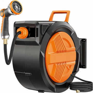 Retractable Garden Hose Reel 1/2" x 100ft, Auto Rewind Hose Reels for Outside, Heavy-Duty Wall-Mounted Outdoor Hose