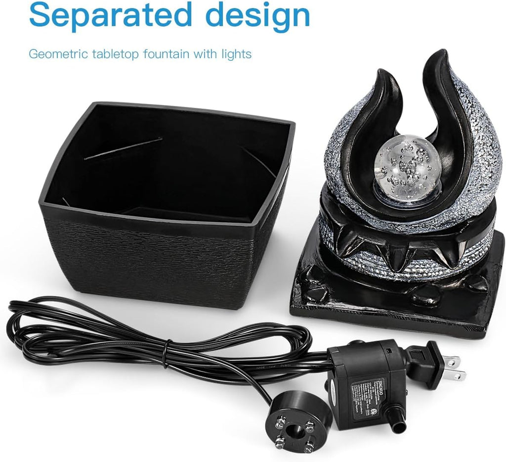 Tabletop Water Fountains Indoor, 3 Gears Desktop Fountain with Led Rolling Ball, Table Top Small Water Feature
