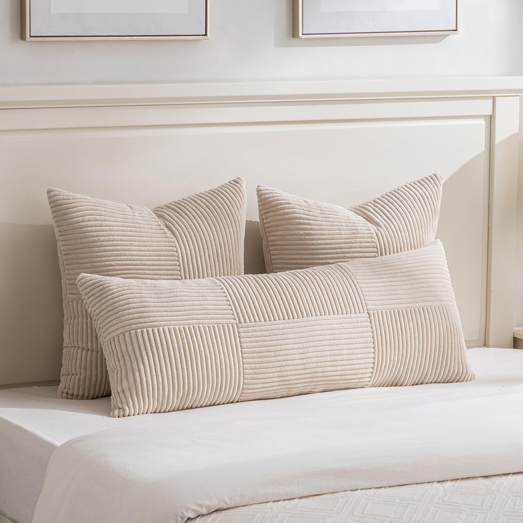 2 Packs Tan Decorative Throw Pillow Covers 22x22 Inch Couch Bed Sofa, Rustic Farmhouse Boho Home Decor, Soft Corss