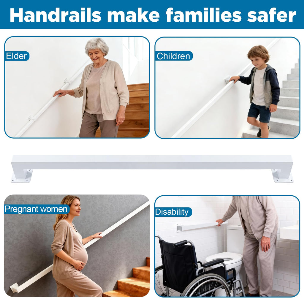 13FT White Industrial Handrail, Heavy Duty Galvanized Steel Railing Kit for Indoor and Outdoor Stairs and Steps, with