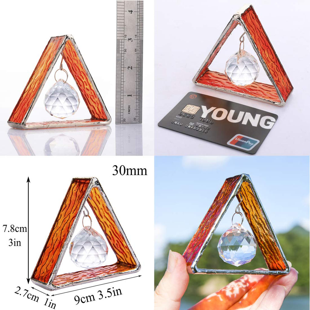 Orange Stained Glass Pyramid Suncatcher with Crystal Ball