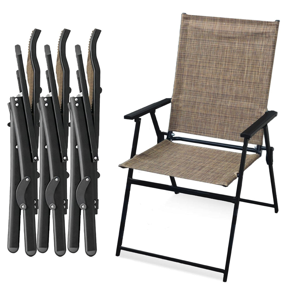 Folding Patio Chairs Set of 2 Stackable Outdoor Chairs with Armrests Backrest Portable Folding Chair Garden Camping